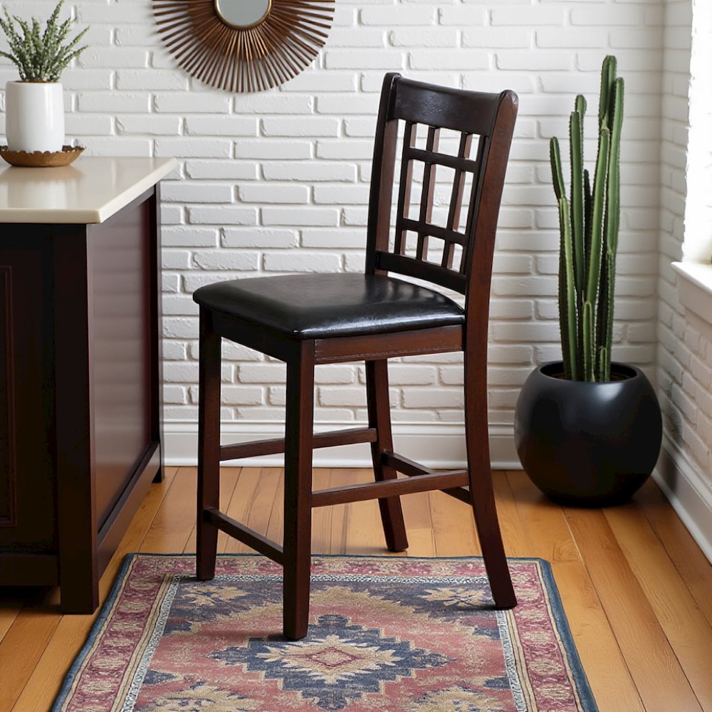 Counter Height Bar Stools Set of 2, Brown Leatherette & Wood Stools
