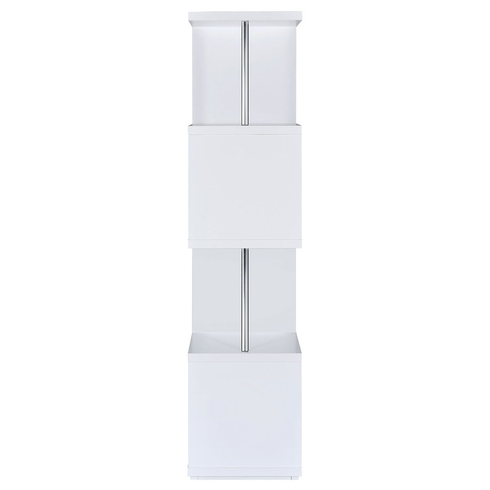 Modern Geometric Bookshelf – Sleek White Bookcase with Four Shelves