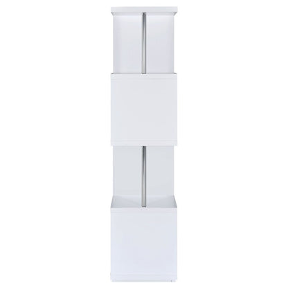 Modern Geometric Bookshelf – Sleek White Bookcase with Four Shelves