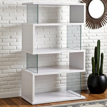 4-Tier White and Clear Modern Bookshelf with Glass Shelves and Storage