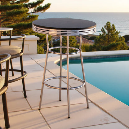 Round Bar Table with Chrome Base, Pub Table for Kitchen and Dining