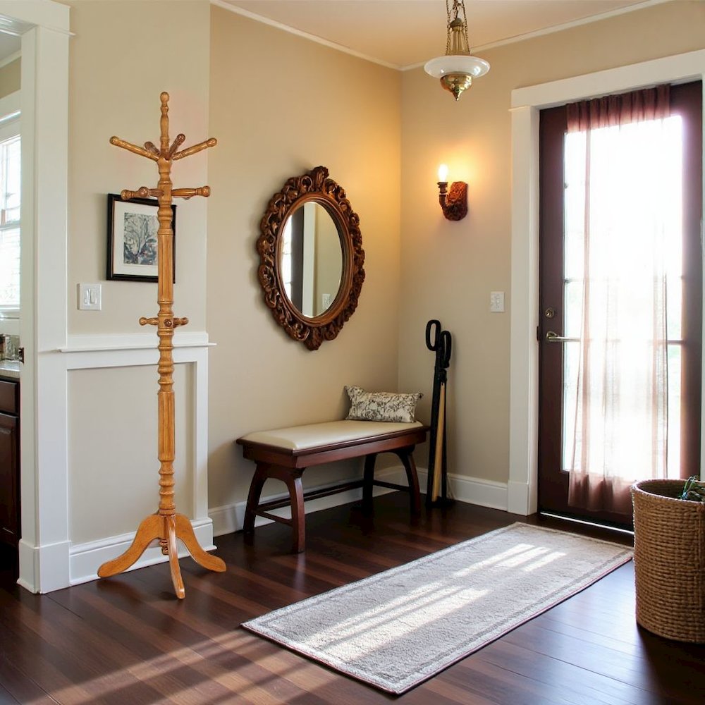 Elegant Wooden Coat Rack Stand – Freestanding Coat Tree with Hooks
