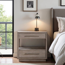 2-Drawer Nightstand in Washed Oak, Wood Nightstand with Storage Drawers