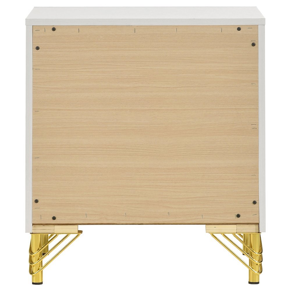 White and Gold Nightstand – Elegant 2 Drawer Nightstand for Bedroom