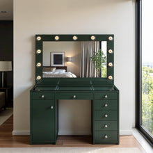 7-drawer Vanity Set with Mirror and Lights in Gray High Gloss Finish