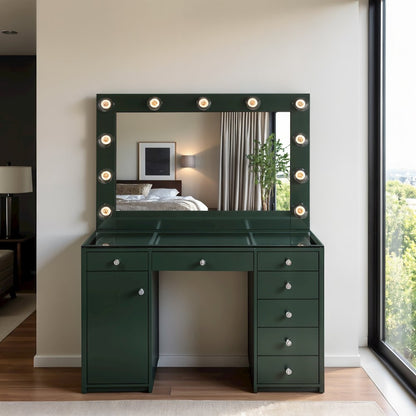 7-drawer Vanity Set with Mirror and Lights in Gray High Gloss Finish