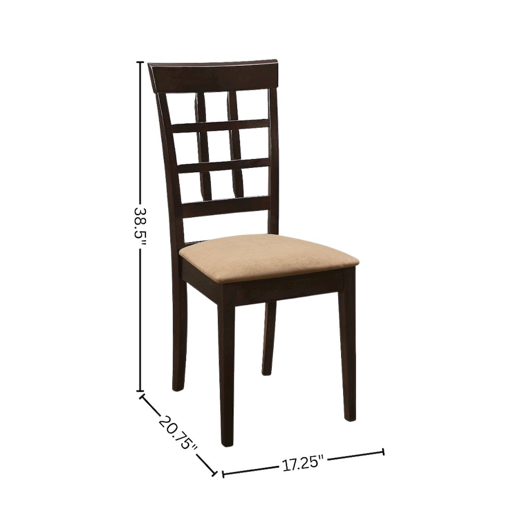 Dining Side Chairs Set of 2, Lattice Back, Cappuccino Finish, Tan Microfiber