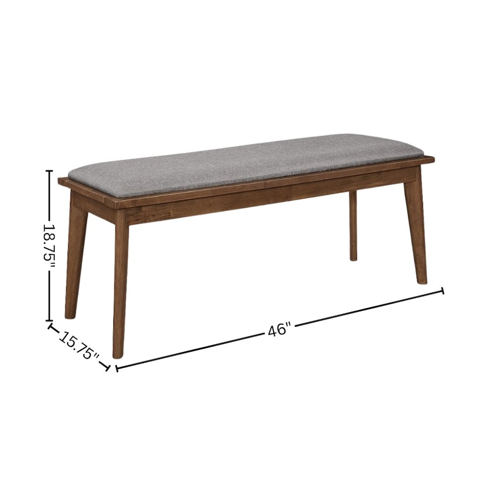 Upholstered Dining Bench with Walnut Wood Frame in Grey and Brown Finish