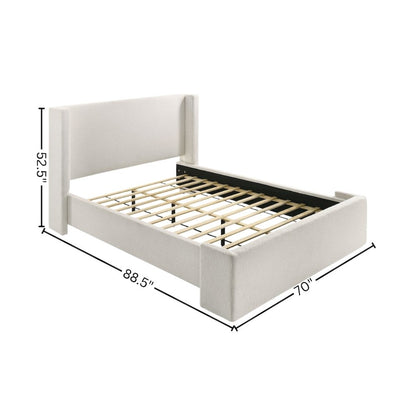 Boucle Upholstered Queen Wingback Bed White