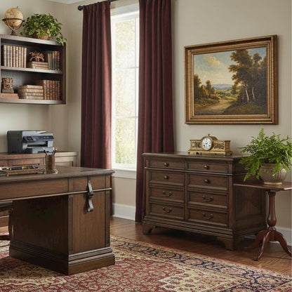 Home Office File Cabinet, Burnished Oak, 5 Drawers, Letter/Legal Size