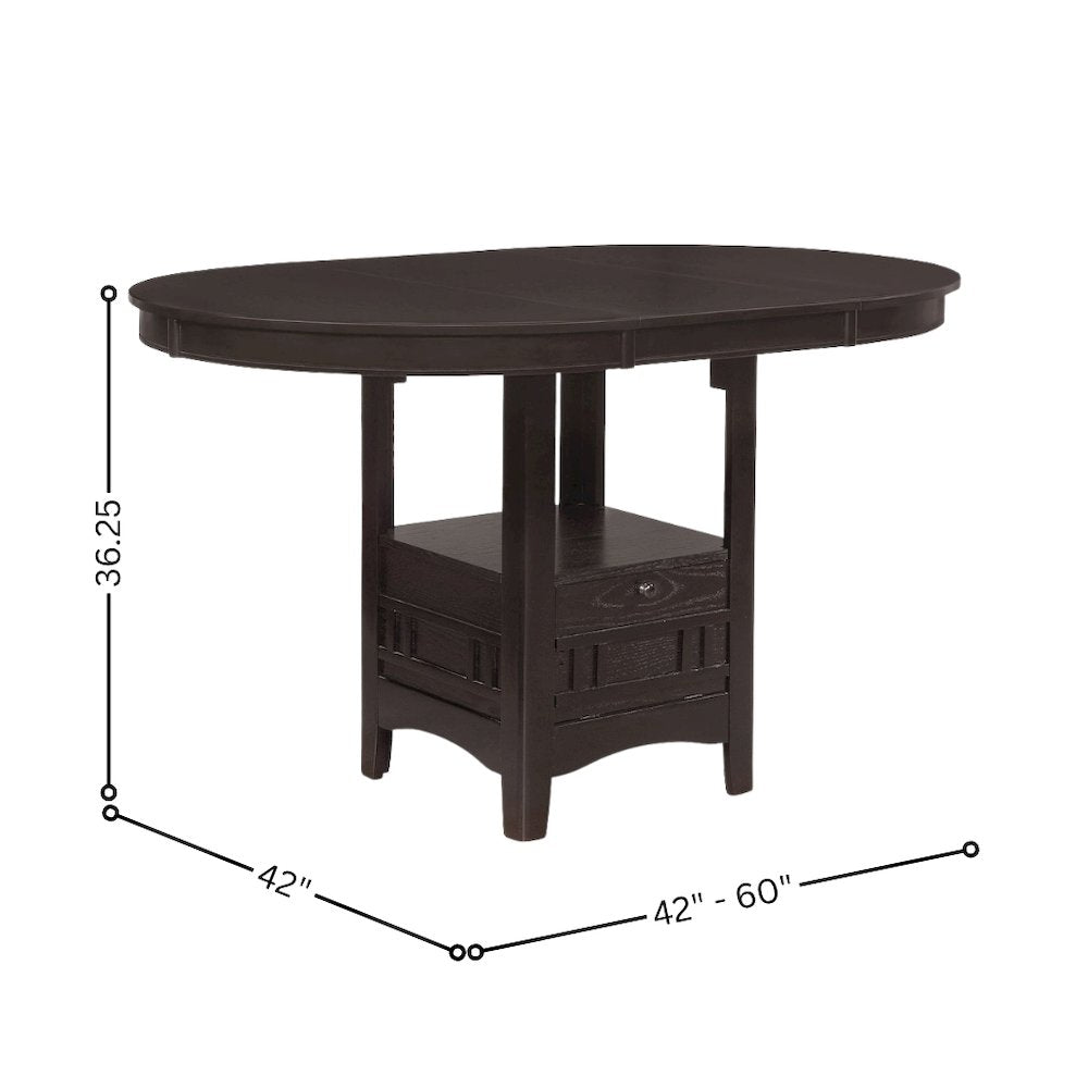 5-Piece Counter Height Dining Set, Espresso Wood, Oval Table with Storage