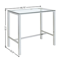 Rectangular Pub Bar Table, Glass Top, Chrome Plated Metal, Contemporary