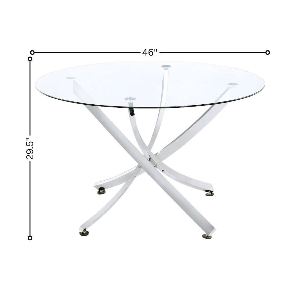 Round 46-Inch Glass Top Dining Table with Chrome Metal Base Silver