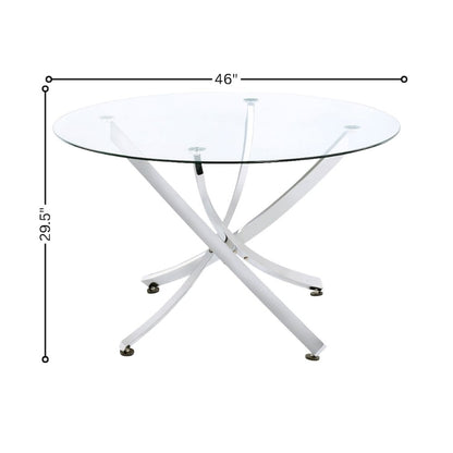 Round 46-Inch Glass Top Dining Table with Chrome Metal Base Silver