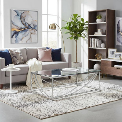 Elegant Rectangular Coffee Table, Chrome Accents, Smooth Glass Top