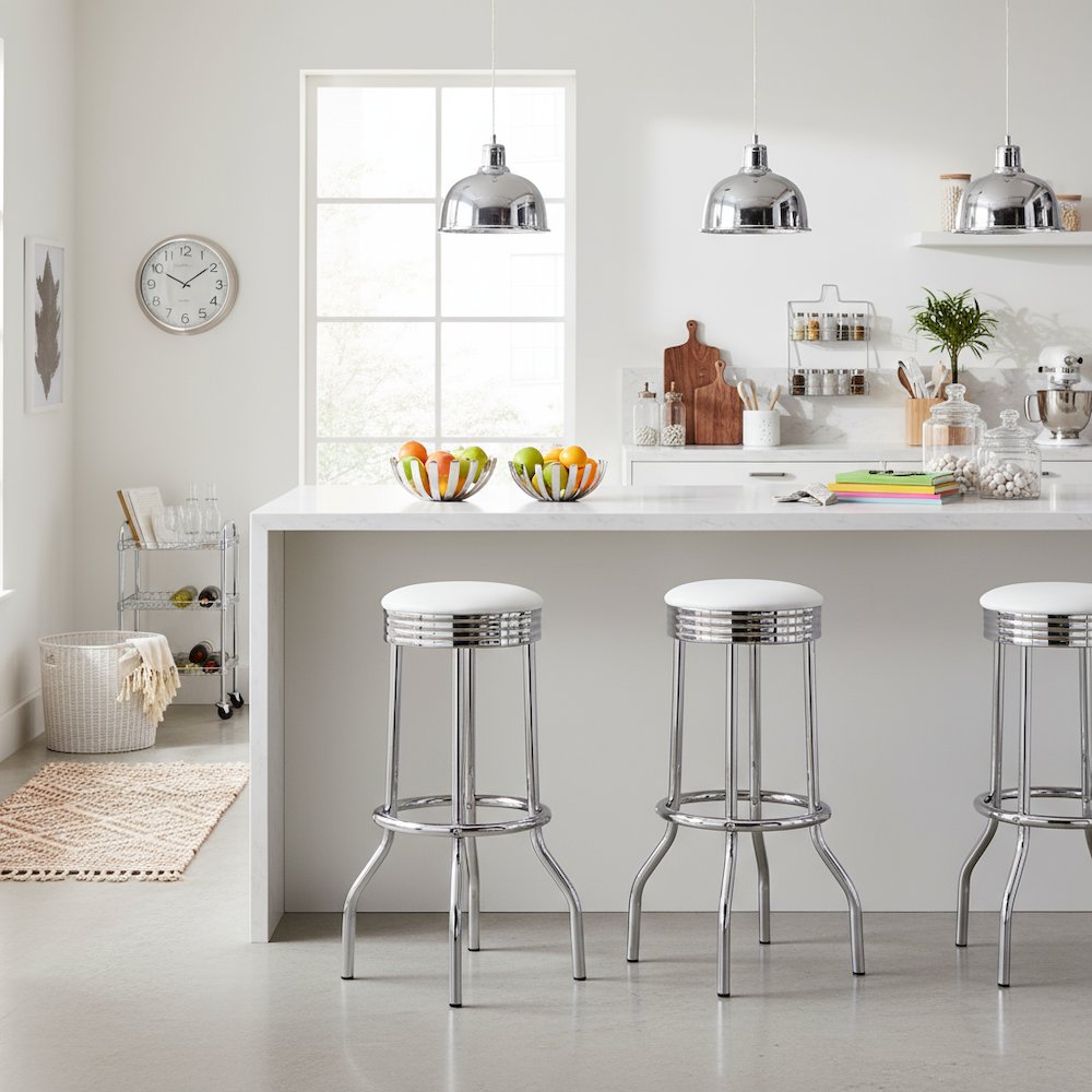 White Swivel Bar Stools - Modern Upholstered Metal Barstools, Set of 2