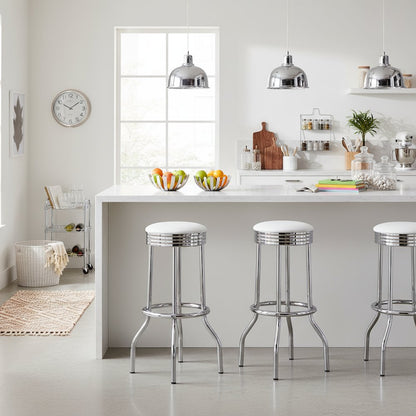 White Swivel Bar Stools - Modern Upholstered Metal Barstools, Set of 2
