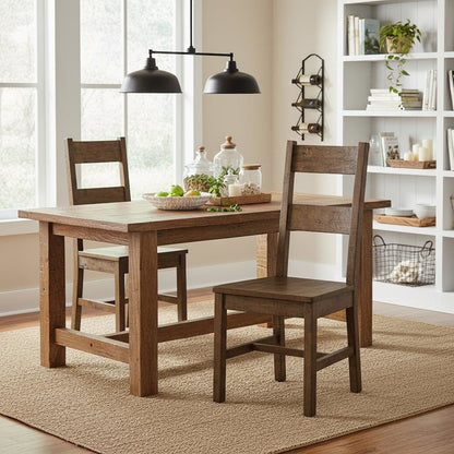 Rustic Golden Brown Wood Dining Side Chair Set of 2, Farmhouse Style