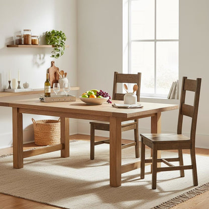 Rustic Golden Brown Wood Dining Side Chair Set of 2, Farmhouse Style