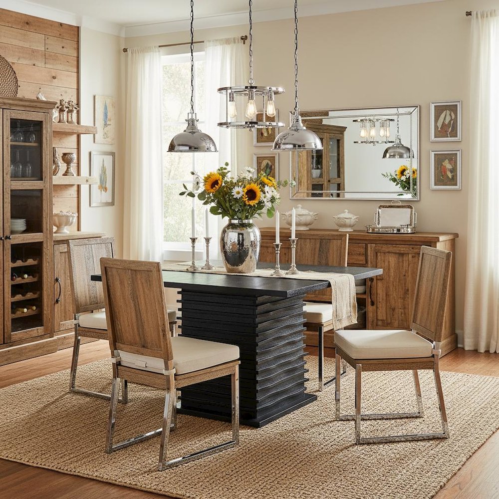Square Counter Height Dining Table, Black Wood Pedestal Base, Kitchen