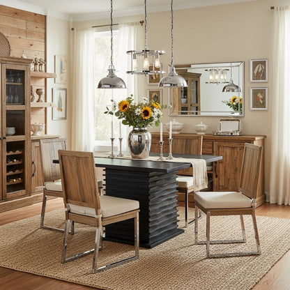 Square Counter Height Dining Table, Black Wood Pedestal Base, Kitchen