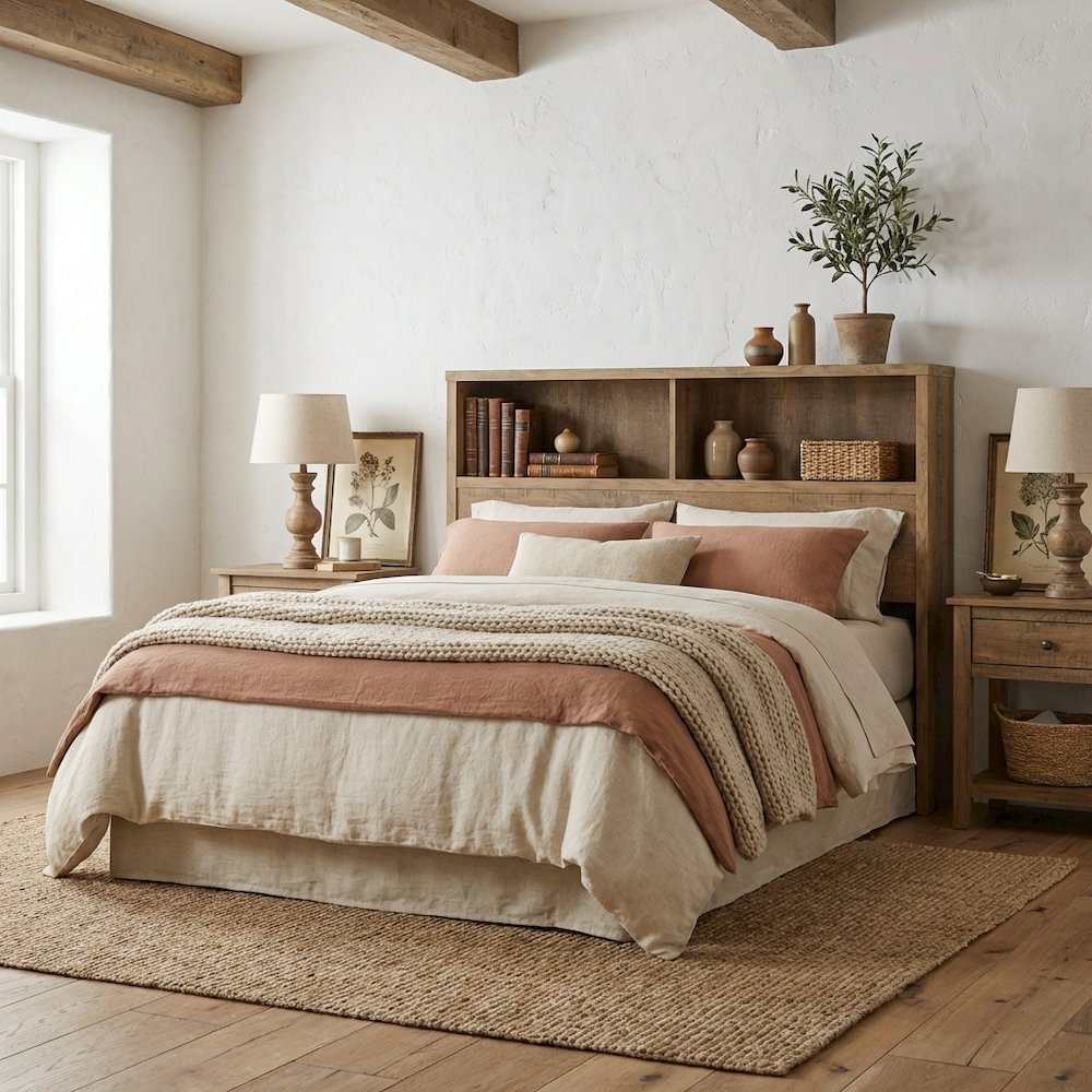 Full Headboard Mango with 49-Inch Bookcase and Plastic Glide Contemporary Design