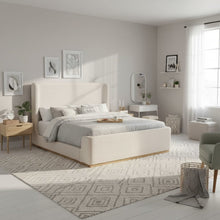 Beige King Bed - Upholstered Bed Frame with Sleigh Design