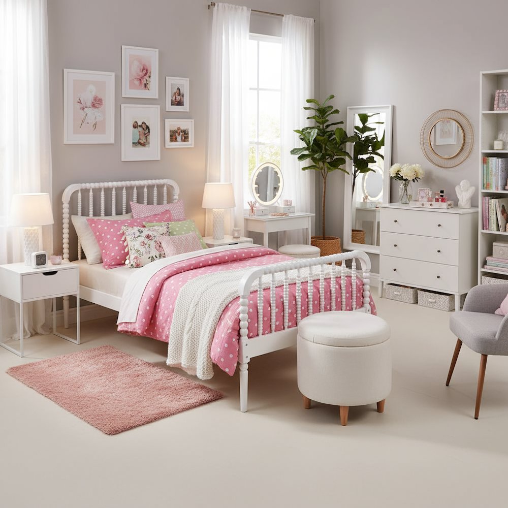 White Twin Bed Frame with Headboard - Classic Solid Wood Bed Frame