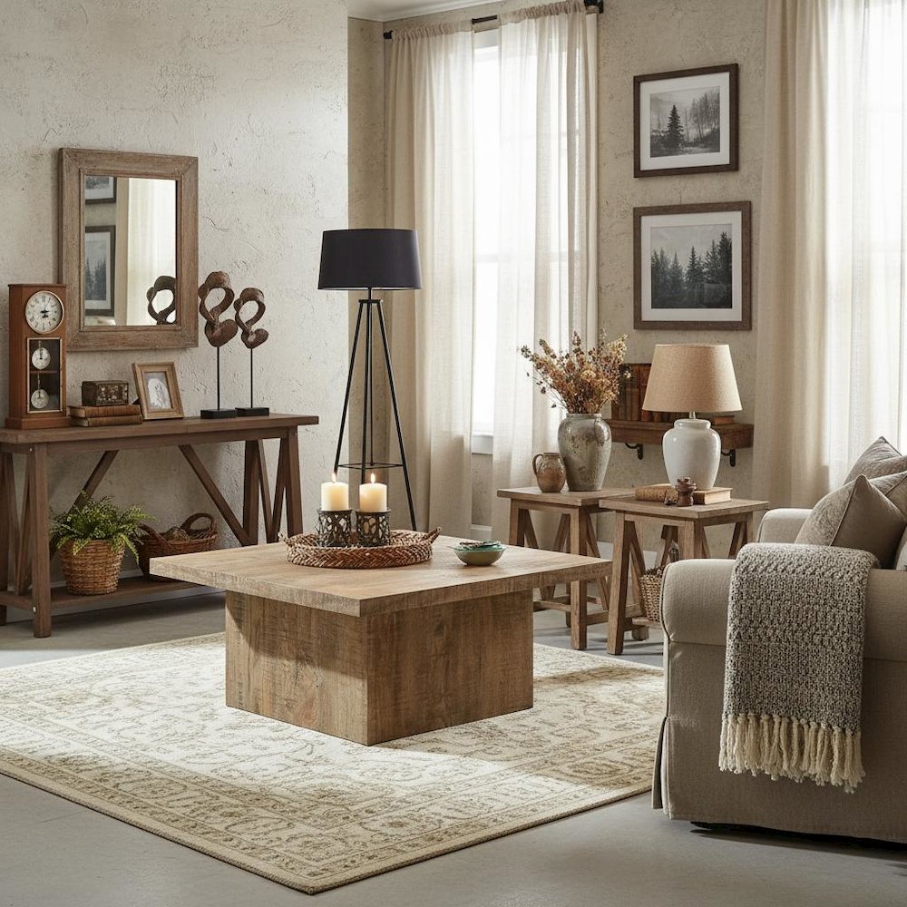 Square Coffee Table - Wooden Coffee Table for Living Room Accent