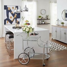 Carriage Style Bar Cart, Chrome, 3 Tiers, Clear Glass, Spoke Wheels