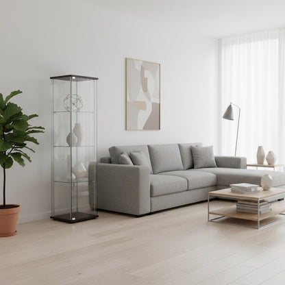 Modern Curio Cabinet, Clear Glass Shelves, Cappuccino Finish