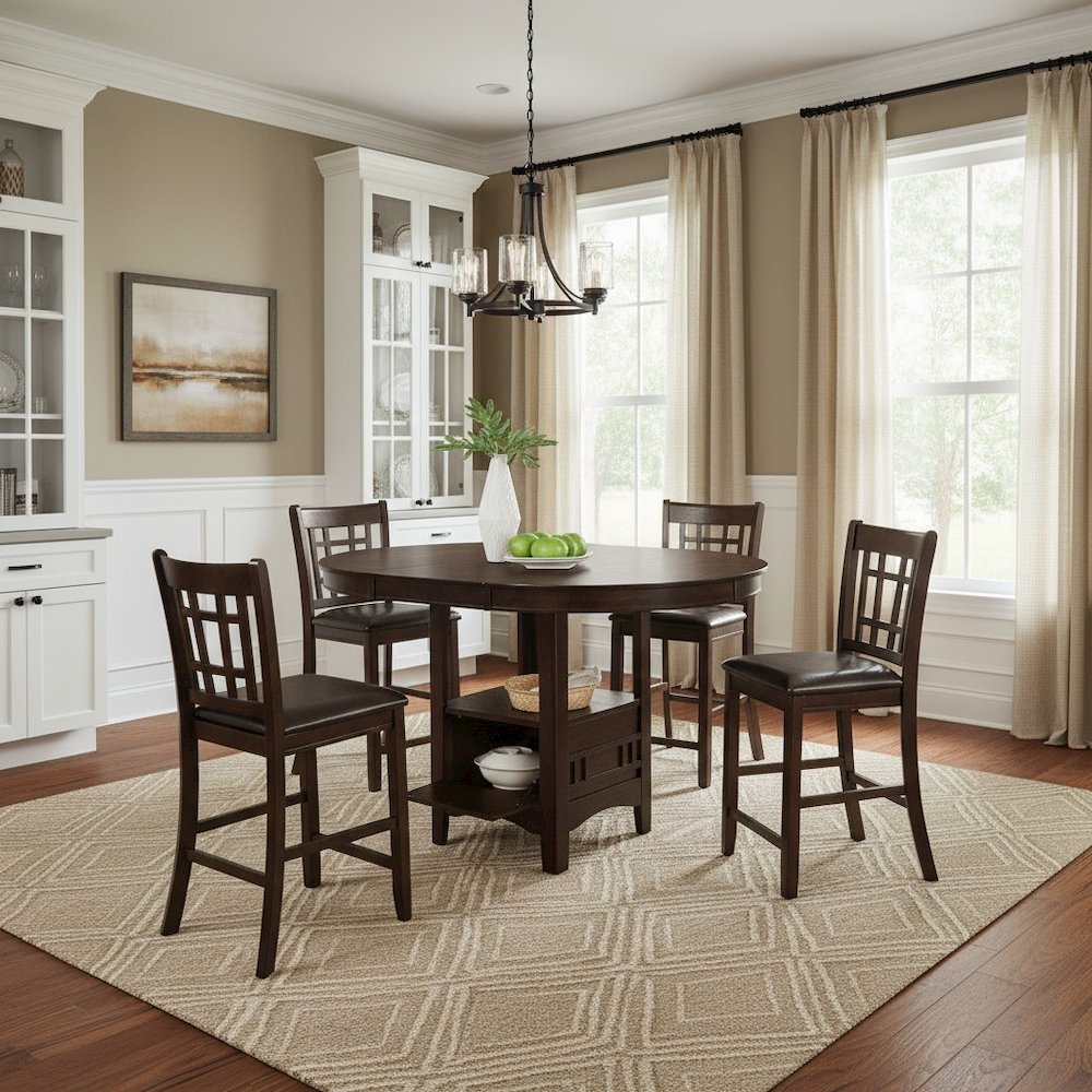 5-Piece Counter Height Dining Set, Espresso Wood, Oval Table with Storage