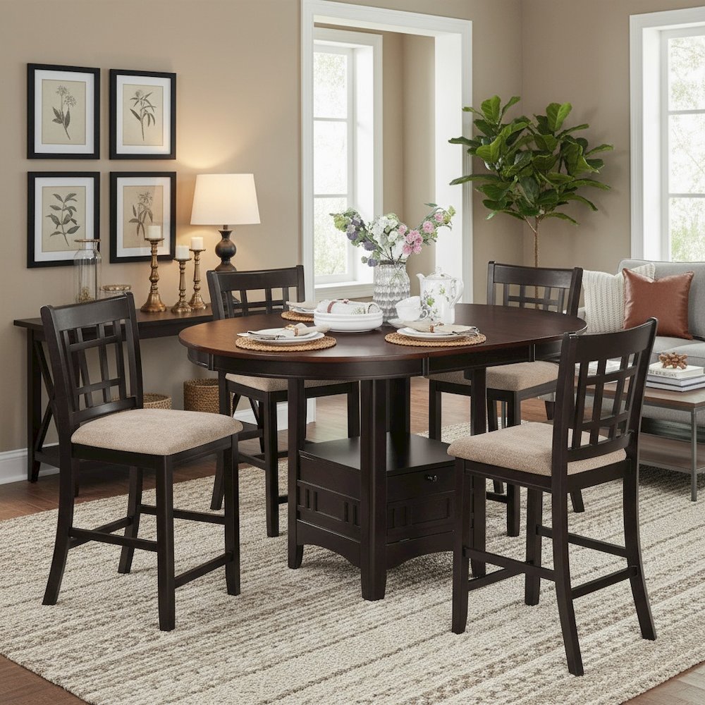 5-Piece Counter Height Dining Set, Light Chestnut Wood, Oval Table