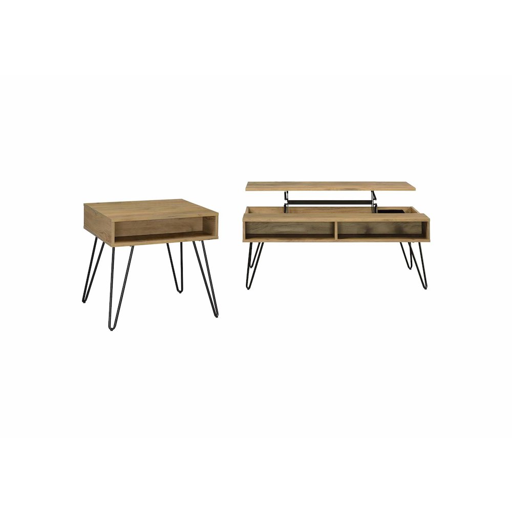 Fanning 2-piece Lift Top Coffee and End Table Set Golden Oak