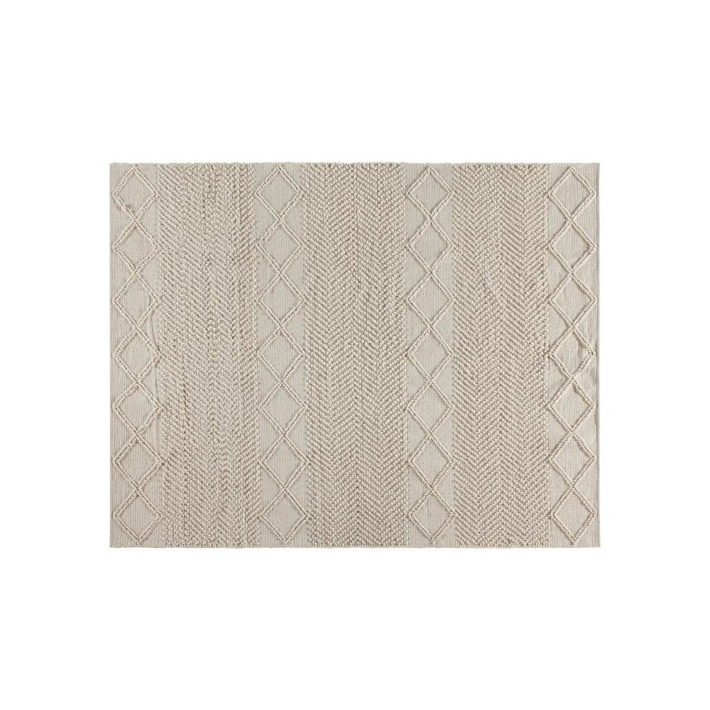 8' x 10' White & Ivory Geometric Design Handwoven Area Rug - Wool/Polyester/Cotton Blend