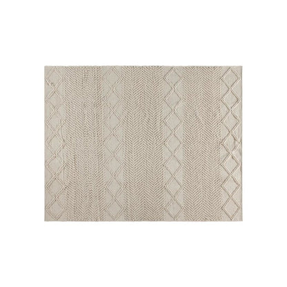 8' x 10' White & Ivory Geometric Design Handwoven Area Rug - Wool/Polyester/Cotton Blend