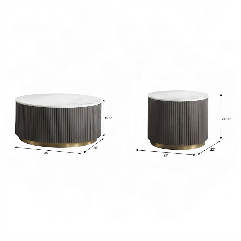 White 3-Piece Round Marble Coffee and End Table Set with Contemporary Style