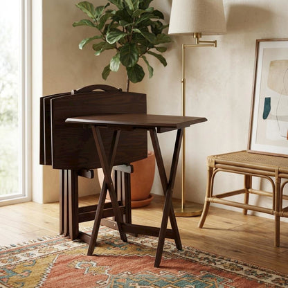 TV Table Set in Walnut Finish with Durable Material and Elegant Design