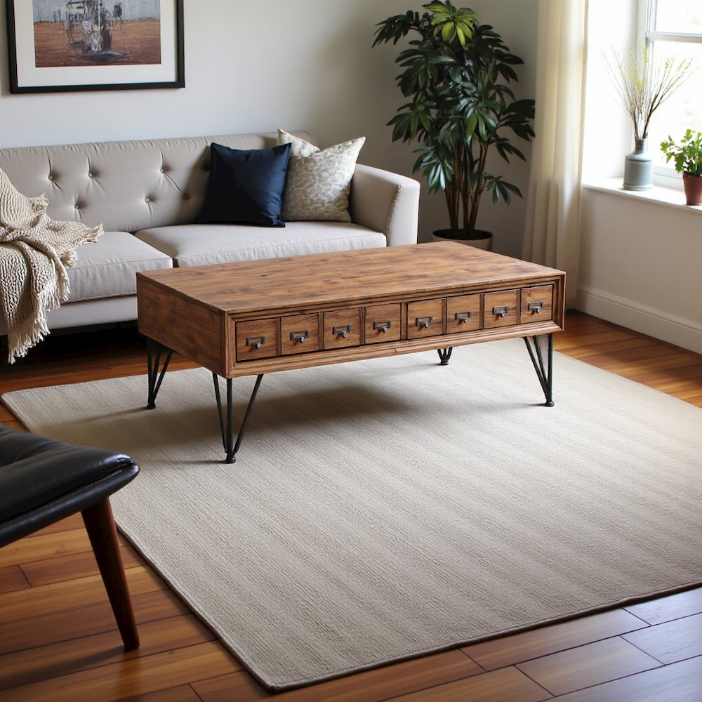 Brown Acacia Wood Coffee Table with Storage