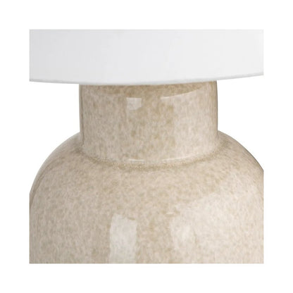 28" Transitional Tan Ceramic Table Lamp with Silver Accents & White Linen Shade
