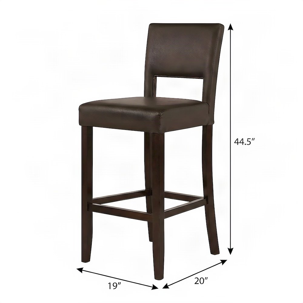 Solid Wood Bar Stool with Open-Back Cutout, Padded Seat, Brown