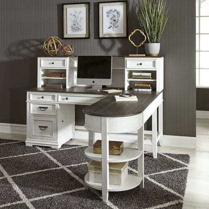 L Shaped Desk Set In White With Charcoal Top For Modern Office Spaces