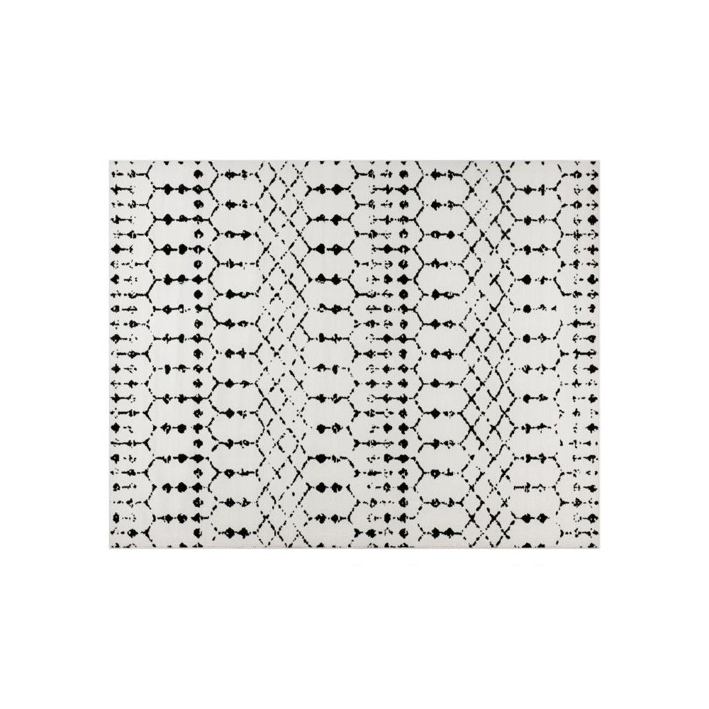 Geometric Bohemian Low Pile Rug - 8' x 10' - Ivory/Black