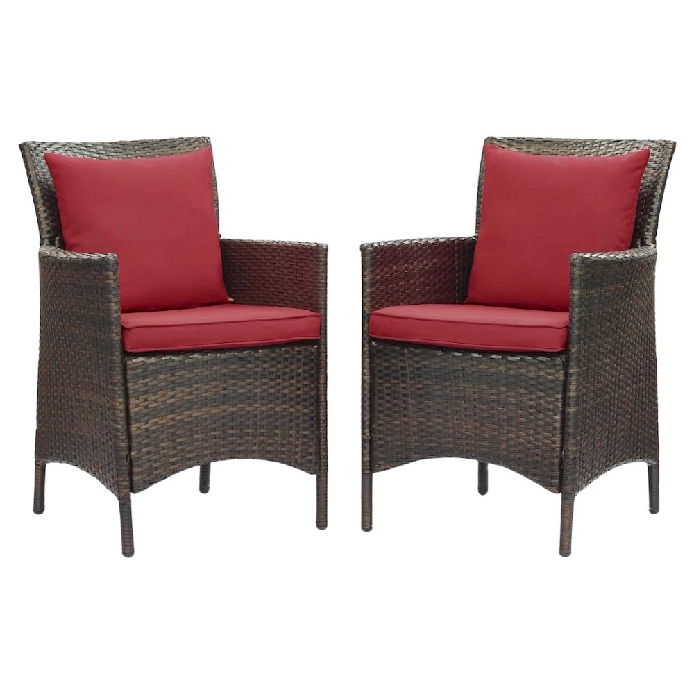 Outdoor Patio Wicker Rattan Dining Armchair Set Of 2 With Armrests