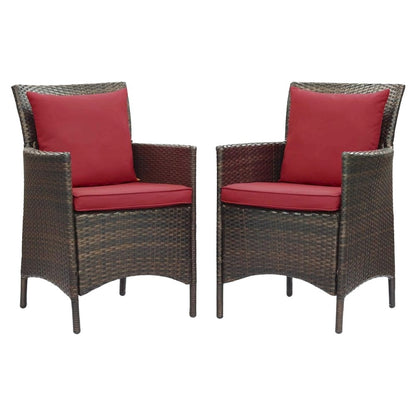 Outdoor Patio Wicker Rattan Dining Armchair Set Of 2 With Armrests