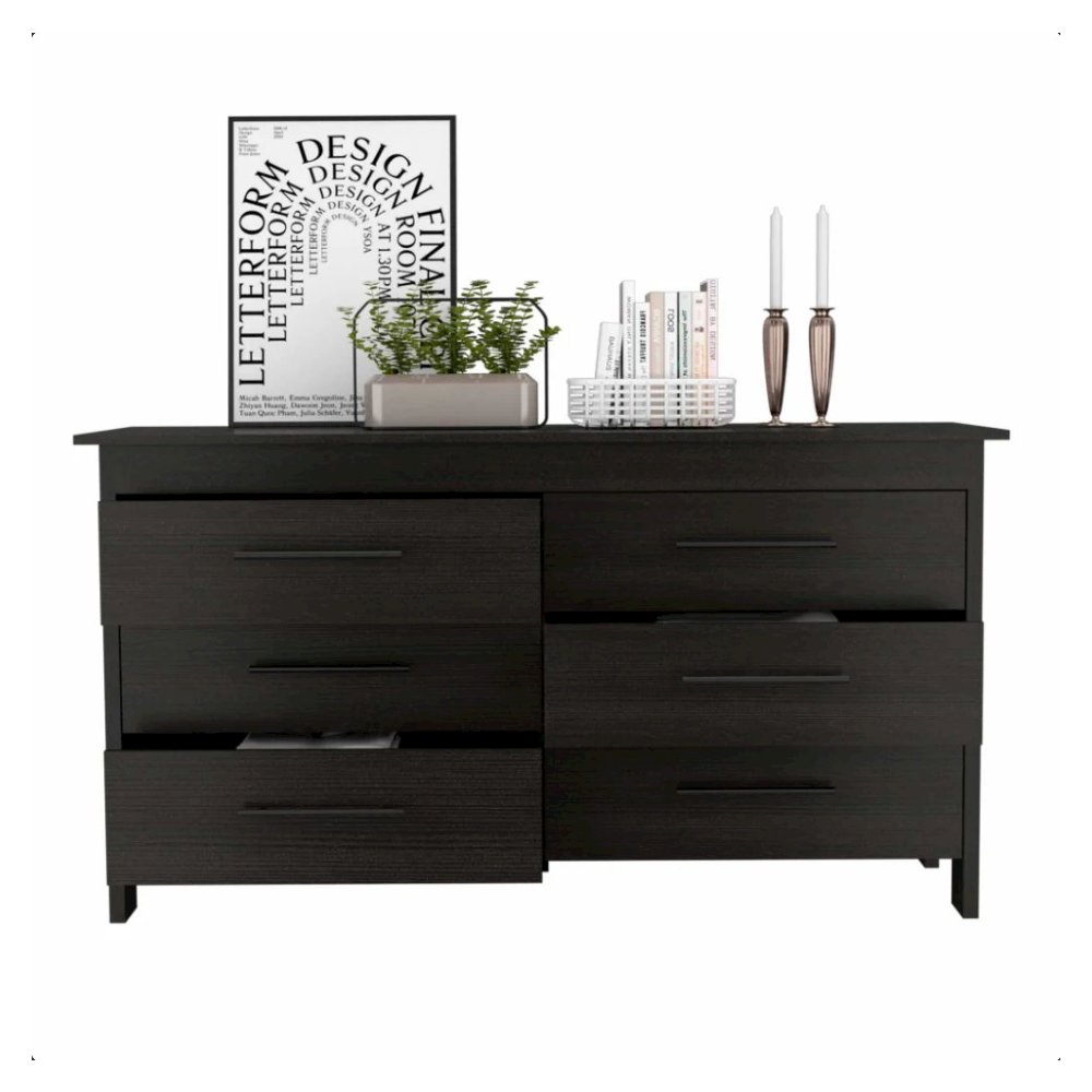 HMS 6 Drawer Double Dresser Black MDF