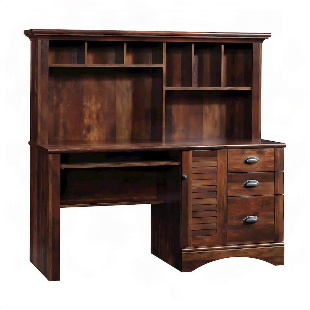 Brown Coastal Cottage Desk with Hutch and Rectangle Shape
