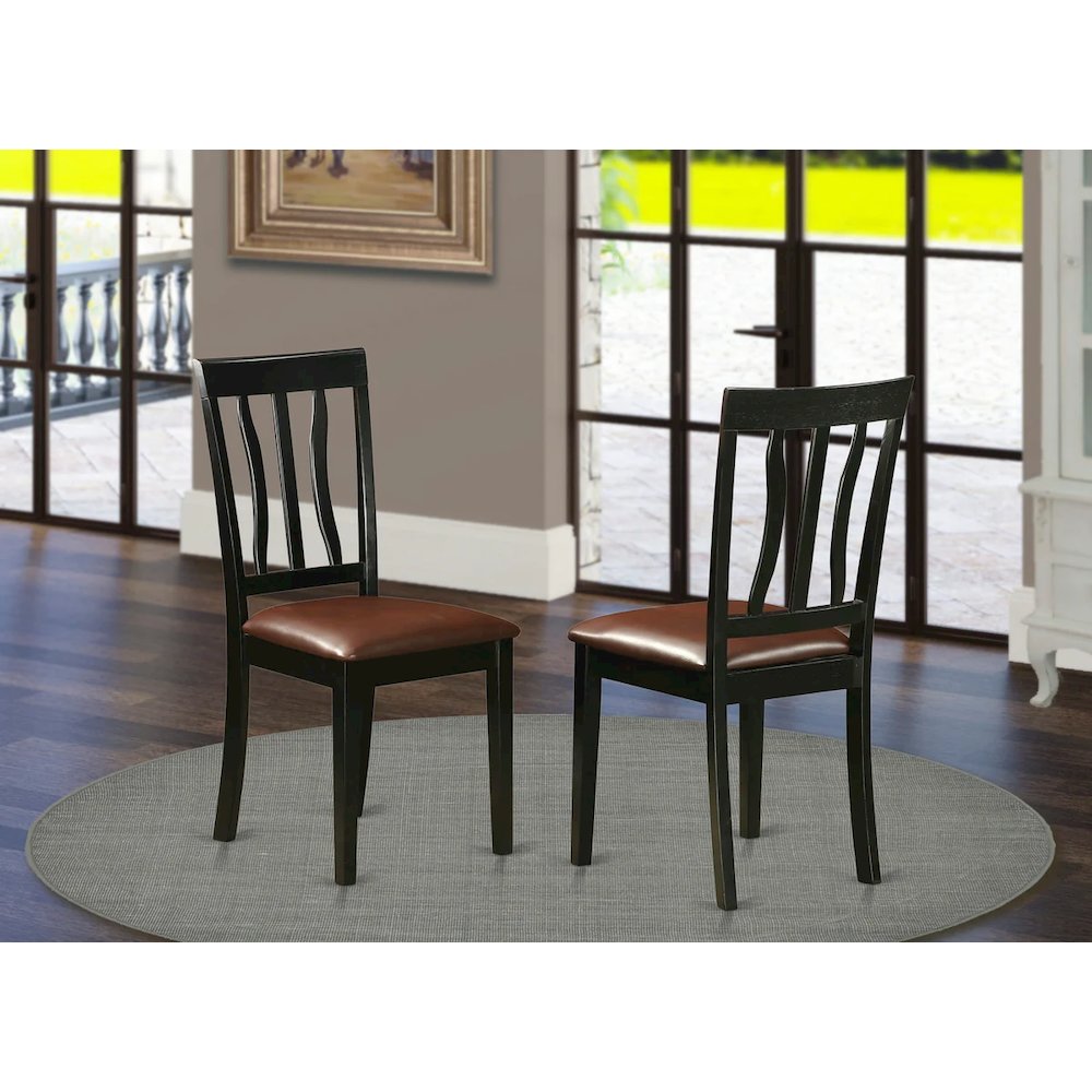 Antique Dining Room Chairs - Faux Leather Upholstered Wooden Chairs, Set of 2