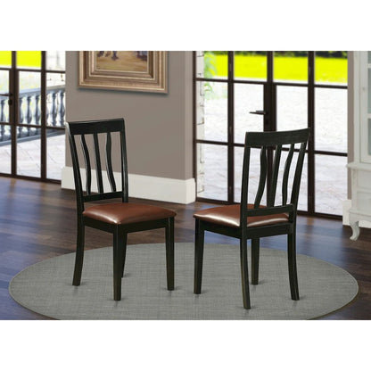 Antique Dining Room Chairs - Faux Leather Upholstered Wooden Chairs, Set of 2