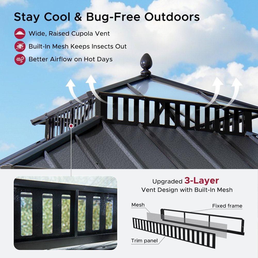 10 ft. x 10 ft. Kingston Extra-Tall, Wide Hardtop Wood Gazebo